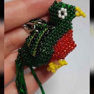 Beadwork Ruby Throated Hummingbird Keychain